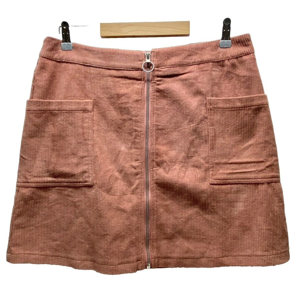 ee:some Corduroy Mini Skirt Women's Large Burnt Orange Zip Front A-Line NWT